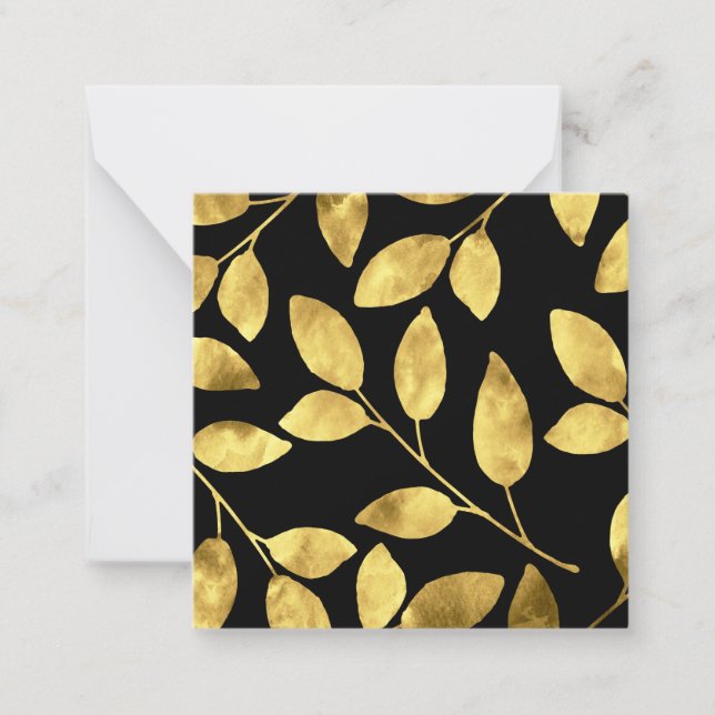 Gold and Black Watercolor Leaves Note Card (Front)