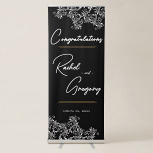 Gold and Black Wedding Congratulations Retractable Banner