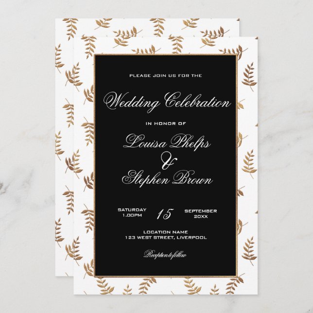 Gold and Black Wedding Invitation (Front/Back)