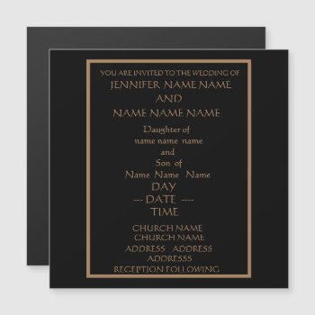 Gold And Black Wedding Invite Magnet by CREATIVEWEDDING at Zazzle