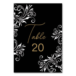 Gold and Black Wedding Reception  Table Number