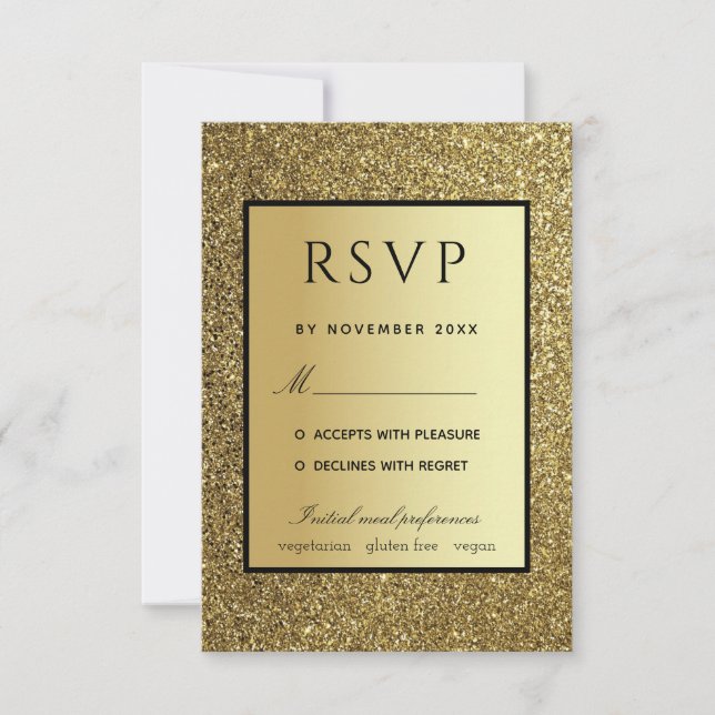 Gold and Black Wedding RSVP Card (Front)
