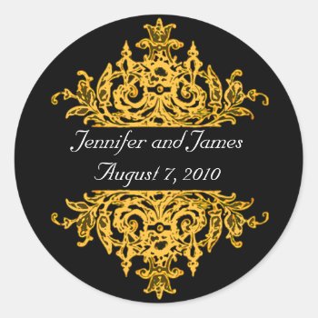 Gold And Black Wedding Sticker by Lilleaf at Zazzle