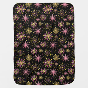 Gold and Black Winter Snowflakes Baby Blanket