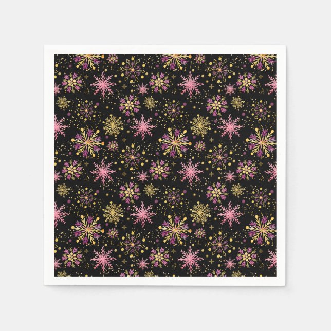 Gold and Black Winter Snowflakes Napkins (Front)