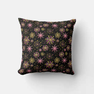 Gold and Black Winter Snowflakes Throw Pillow