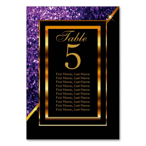 Gold and Black with Purple Glitter Table Number