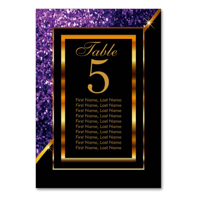 Gold and Black with Purple Glitter Table Number (Front)