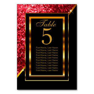 Gold and Black with Red Glitter - Table Number