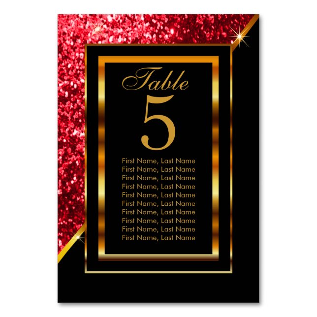 Gold and Black with Red Glitter - Table Number (Front)