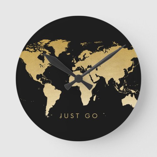 Gold and Black World Map Globe Time to Go Round Clock