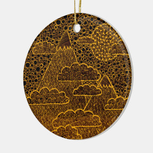 Gold and Black Zen Landscape Ceramic Ornament