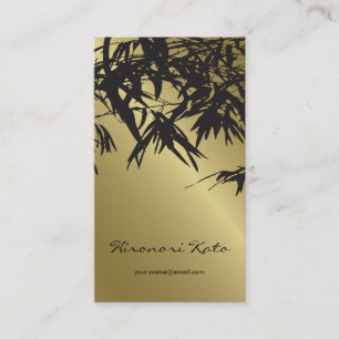 Gold And Black Zen Oriental Bamboo Leaves Modern Business Card