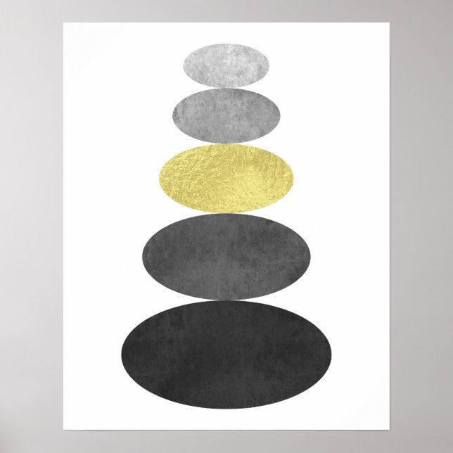 Gold and black zen pebble art print Modern minimal (Front)