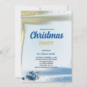 Gold and bleue Glitter baubles CHRISTMAS PARTY Invitation