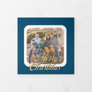 Gold and Blue 4 Photo Christmas Tri-Fold Card