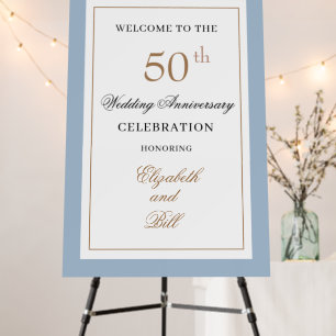 Gold and Blue 50th Wedding Anniversary Welcome Foam Board