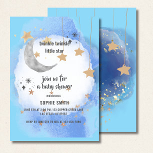 Gold And Blue Abstract Celestial Moon Stars Invitation