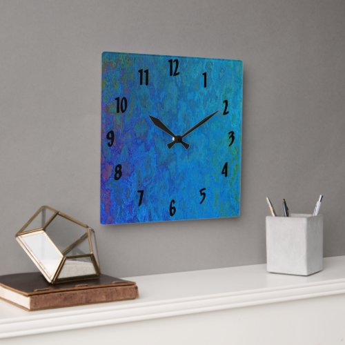 gold and blue abstract design square wall clock