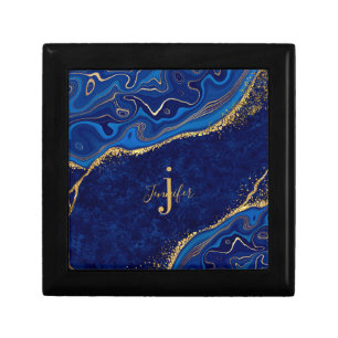 Gold and Blue Agate Modern Elegant Marble Custom Gift Box