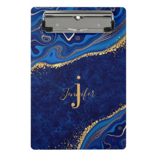 Gold and Blue Agate Modern Elegant Marble Custom Mini Clipboard