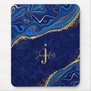 Gold and Blue Agate Modern Elegant Marble Custom  Mouse Pad