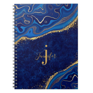 Gold and Blue Agate Modern Elegant Marble Custom  Notebook