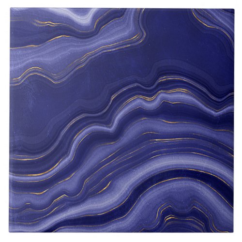 Gold And Blue Agate Stone Marble Geode Modern Art Ceramic Tile