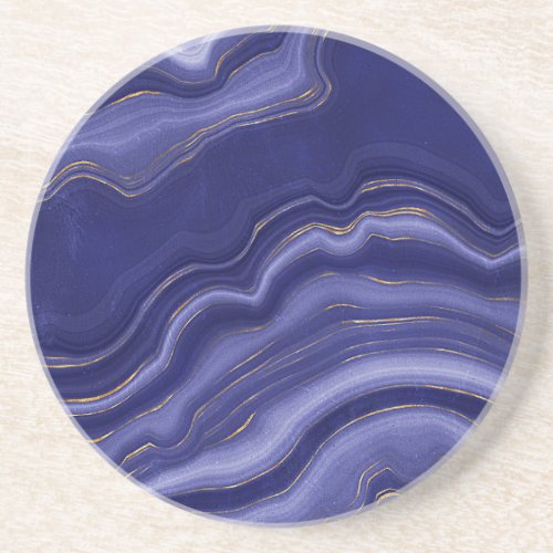 Gold And Blue Agate Stone Marble Geode Modern Art  Coaster