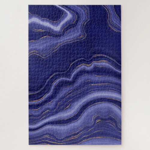Gold And Blue Agate Stone Marble Geode Modern Art Jigsaw Puzzle