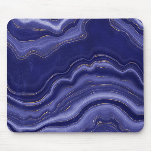 Gold And Blue Agate Stone Marble Geode Modern Art Mouse Pad