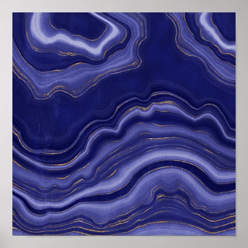 Gold And Blue Agate Stone Marble Geode Modern Art Poster