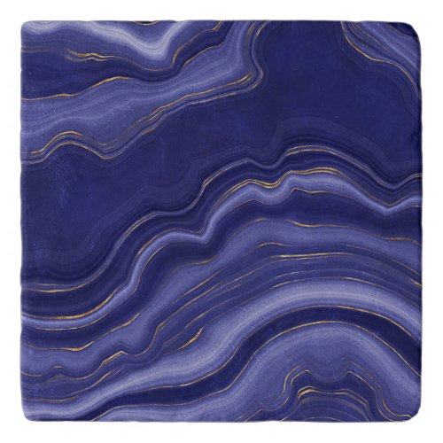 Gold And Blue Agate Stone Marble Geode Modern Art Trivet