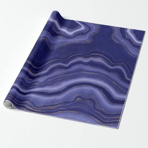 Gold And Blue Agate Stone Marble Geode Modern Art Wrapping Paper