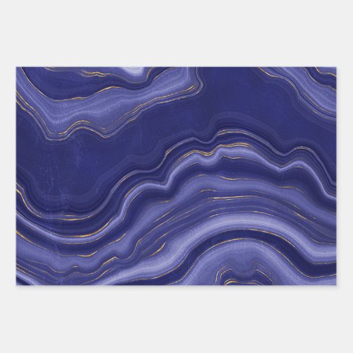 Gold And Blue Agate Stone Marble Geode Modern Art Wrapping Paper Sheets