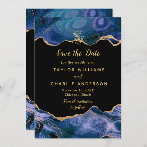 Gold and Blue Agate Wedding Save The Date