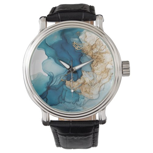 Gold and Blue alcohol ink grunge pattern 1 Watch