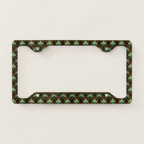 Gold and blue art_deco geometric pattern license plate frame
