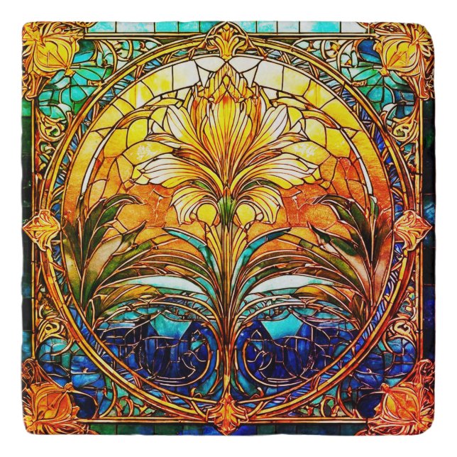 Gold and Blue Art Deco Nouveau Trivet (Front)