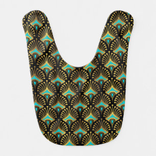 Gold and blue Art Deco pattern Baby Bib