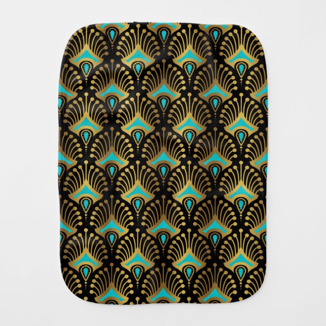 Gold and Blue Art Deco Pattern Baby Bib (Front)