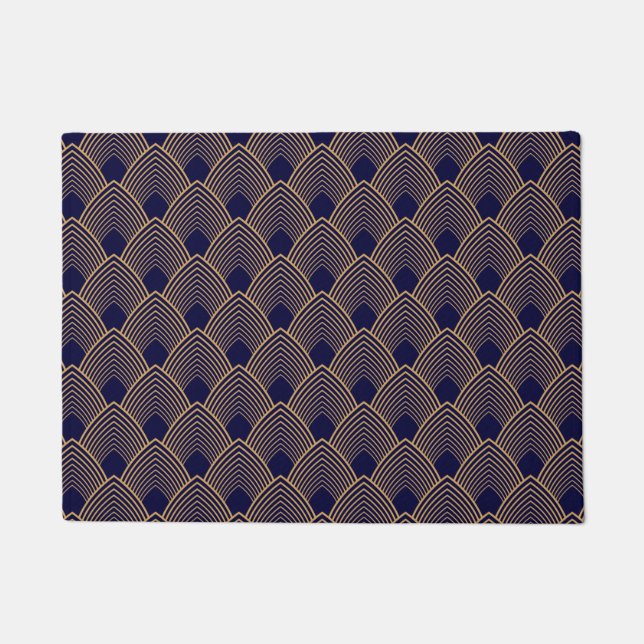 Gold and Blue Art Deco Pattern Doormat (Front)