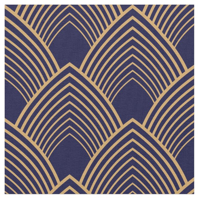 Gold and Blue Art Deco Pattern  Fabric (Close Up)