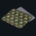 Gold and blue Art Deco pattern Laptop Sleeve<br><div class="desc">Gold and blue Art Deco seamless pattern on a changeable black background.</div>