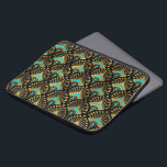 Gold and blue Art Deco pattern Laptop Sleeve<br><div class="desc">Gold and blue Art Deco seamless pattern on a changeable black background.</div>