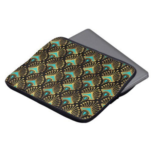 Gold and blue Art Deco pattern Laptop Sleeve