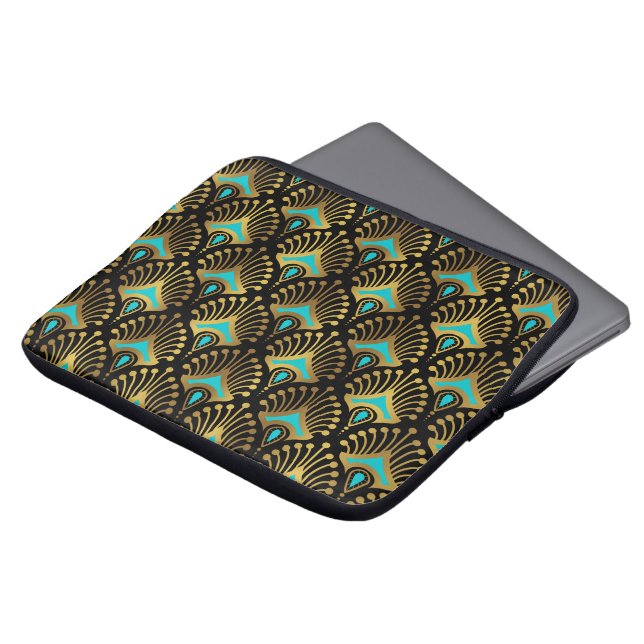 Gold and blue Art Deco pattern Laptop Sleeve (Front Top)
