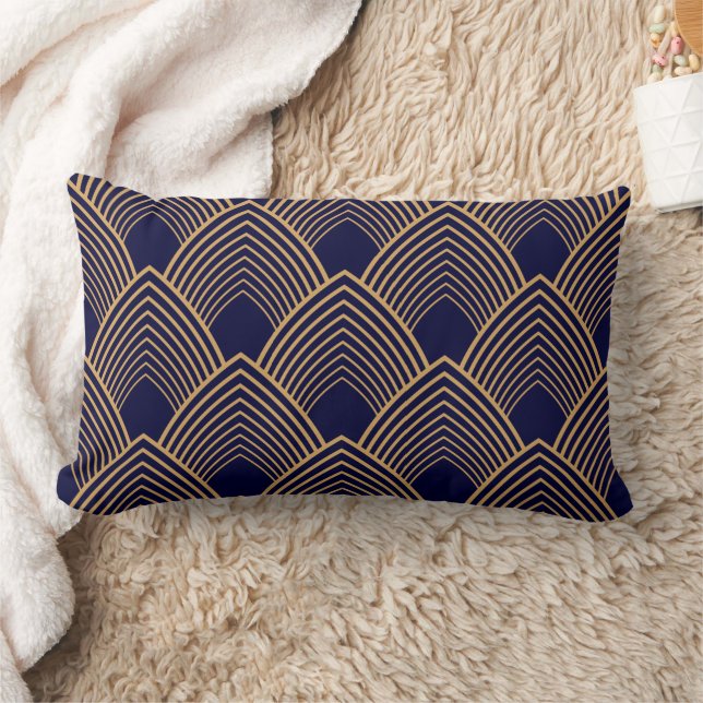 Gold and Blue Art Deco Pattern  Lumbar Pillow (Blanket)