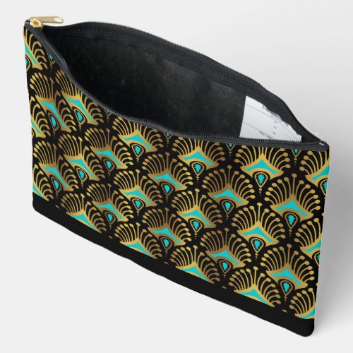 Gold and Blue Art Deco Pattern Monogram Duffle Ba Accessory Pouch