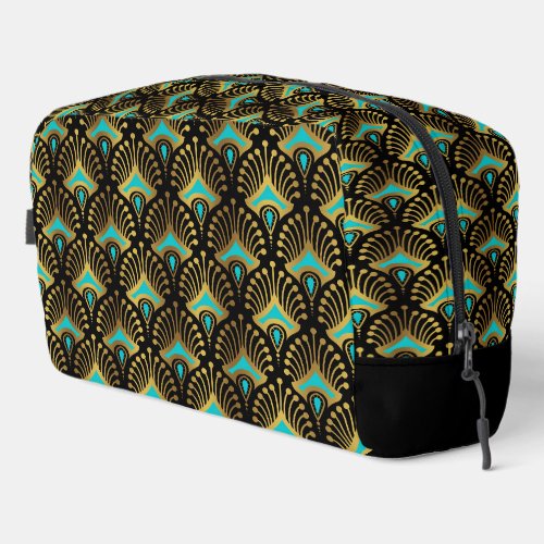 Gold and Blue Art Deco Pattern Monogram Duffle Ba Dopp Kit